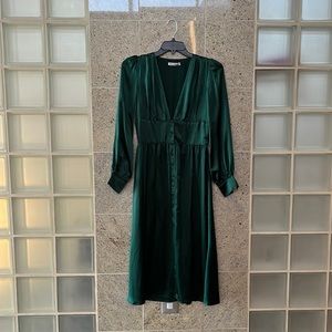NWT Reformation Nicola - Green Satin Plunge Button-Up Dress